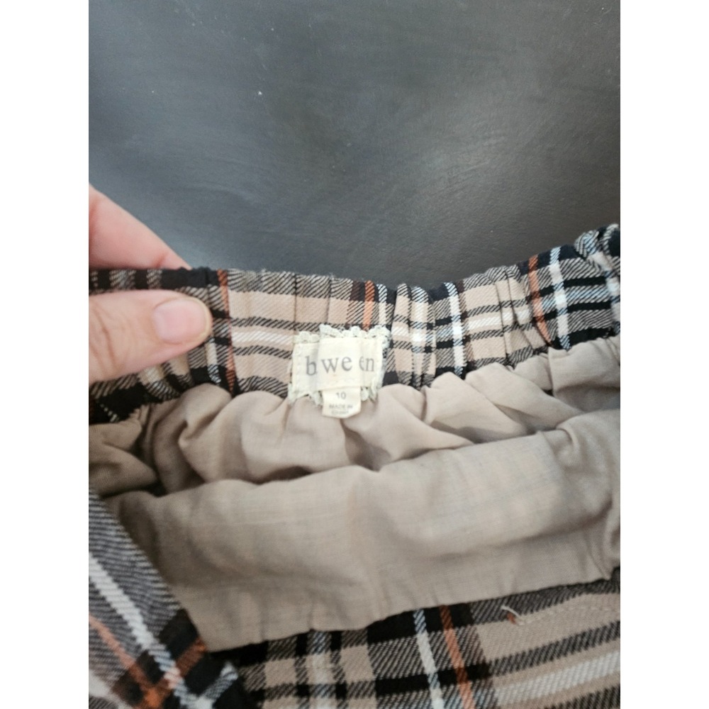 Girls Plaid Skirt Size 10 Brown Beige Lined Elastic Waist Preppy Academia Fall - Picture 3 of 6